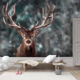 3D Elk Forest Wallpaper Mural, Peel & Stick, Removable Wall Art - thumbnail 3