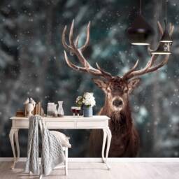 3D Elk Forest Wallpaper Mural, Peel & Stick, Removable Wall Art - thumbnail 2