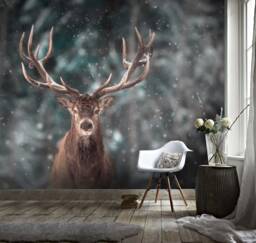 3D Elk Forest Wallpaper Mural, Peel & Stick, Removable Wall Art - thumbnail 1