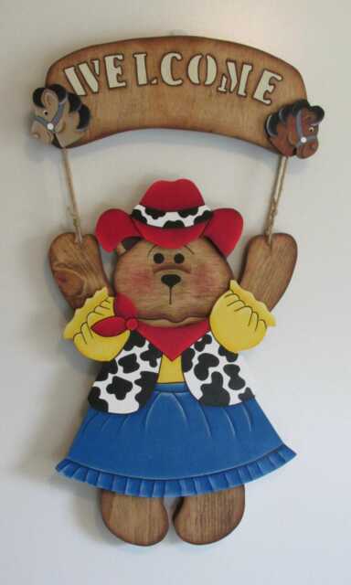 Welcome Bear Cowgirl Outfit, Door Decor, Wall Decoration, Teacher Gift, House Warming