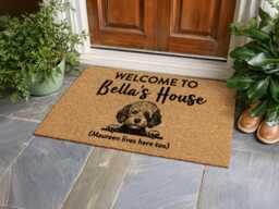 Welcome To Bella's House - Custom Scripted Dog Rug Unique Hearty Pet Home D??cor - thumbnail 1