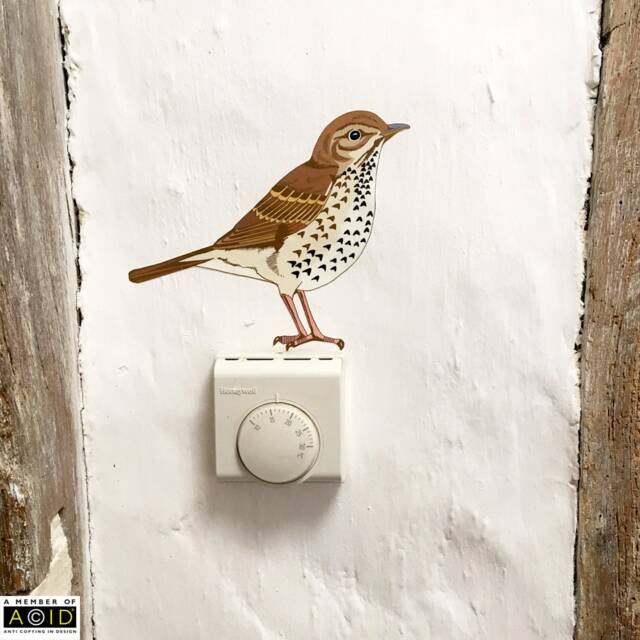 Song Thrush Wall Decal, Bird Sticker, Decor, Gift, Woodland Decals, Kitchen Gift For Her - image 1
