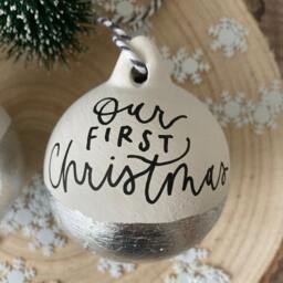 Personalised Christmas Bauble Hand-Lettered Silver Leaf Ceramic Ornament - thumbnail 3