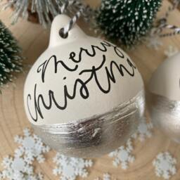 Personalised Christmas Bauble Hand-Lettered Silver Leaf Ceramic Ornament - thumbnail 2