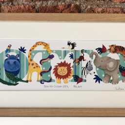 Safari Name Illustration Print Zoo Animal Jungle Childrens Kids New Baby Shower Personalised Wall Art Picture Frame Bedroom Nursery Decor - thumbnail 2