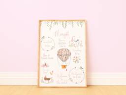 Personalized Floral Birth Print, Baby Girl Gift, Custom Wall Art - thumbnail 1