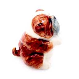 Miniature Ceramic Bulldog Sitting Dog Funny Little Brown White Figurine Small Statue Tiny Decoration Collectible Hand Painted Figure - thumbnail 2
