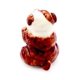 Miniature Ceramic Bulldog Sitting Dog Funny Little Brown White Figurine Small Statue Tiny Decoration Collectible Hand Painted Figure - thumbnail 3