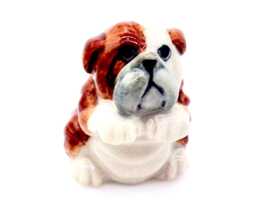 Miniature Ceramic Bulldog Sitting Dog Funny Little Brown White Figurine Small Statue Tiny Decoration Collectible Hand Painted Figure - thumbnail 1