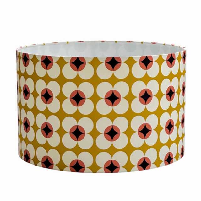 Handmade 70S Retro Floral Lampshade, Brown, Mustard, Blue Or Orange, Cotton Drum Shade - image 1