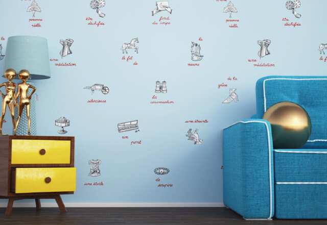 Bouchon Blue. French Designer Boutique Chic Brasserie Wall Mural Art. Word Image Poetry Playful Modern Surrealist Prints. Pastel Palette - image 1
