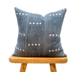 Grey Mudcloth Pillow Cover 20x20, White Abstract On Blue/Grey Cover, Authentic Throw Pillow, Cushion African - thumbnail 1