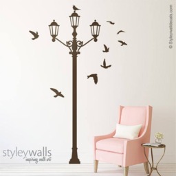 Street Lamp Wall Decal, Birds Decal Sticker, Hallway Entrance Home Office Decor - thumbnail 1