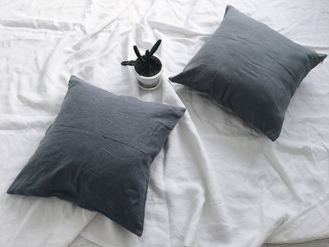 "Dark Grey Linen Pillow Shams Set Of 2- Gray Cushion Covers 20""x20" - image 1