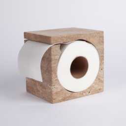 Handmade Beige Travertine Toilet Paper Holder Natural Stone Bathroom Decor - thumbnail 1