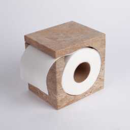 Handmade Beige Travertine Toilet Paper Holder Natural Stone Bathroom Decor - thumbnail 2