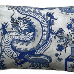 Oriental Vase Cushion Cover Blue Grey Floral Cotton Throw Pillow - thumbnail 3