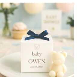 Mini Teddy Bear Candle Favours - Personalised Baby Shower Gifts Custom Engraved Boxes Soy Wax Candles - thumbnail 1