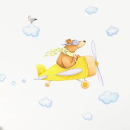 Fabric Wall Decal, Bear Airplane Nursery, Toddler Watercolour Room Decor, Animal Stickers - thumbnail 2