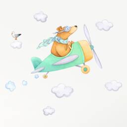 Fabric Wall Decal, Bear Airplane Nursery, Toddler Watercolour Room Decor, Animal Stickers