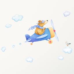 Fabric Wall Decal, Bear Airplane Nursery, Toddler Watercolour Room Decor, Animal Stickers - thumbnail 3