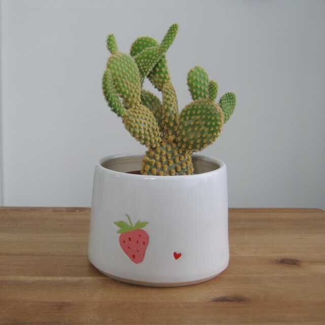 strawberry Planter With Heart, White Ceramic Succulent Pot Drainage, Handmade Pottery - image 1