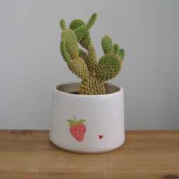 strawberry Planter With Heart, White Ceramic Succulent Pot Drainage, Handmade Pottery - thumbnail 4