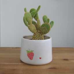 strawberry Planter With Heart, White Ceramic Succulent Pot Drainage, Handmade Pottery - thumbnail 1