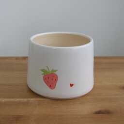 strawberry Planter With Heart, White Ceramic Succulent Pot Drainage, Handmade Pottery - thumbnail 3