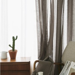 Brown Linen Look Sheer Curtains, Voile Drapery Window Sheers, Sheers Custom - thumbnail 3