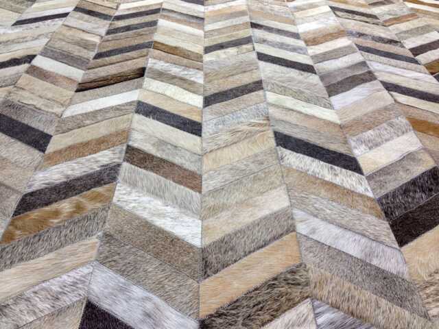 Patchwork Cowhide Rug Chevron Design - Beige, Cream & Gray - image 1