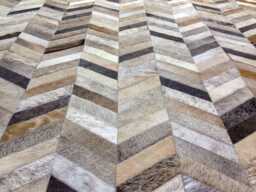 Patchwork Cowhide Rug Chevron Design - Beige, Cream & Gray - thumbnail 1