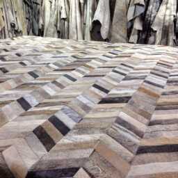Patchwork Cowhide Rug Chevron Design - Beige, Cream & Gray - thumbnail 2
