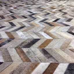 Patchwork Cowhide Rug Chevron Design - Beige, Cream & Gray - thumbnail 3