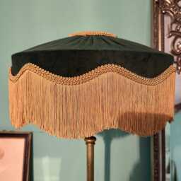 Handmade Dark Green Velvet Pleated Lampshade With Gold Silk Fringe/ Luxury Vintage Style Lighting Shade/ Ceiling Pendant - thumbnail 2