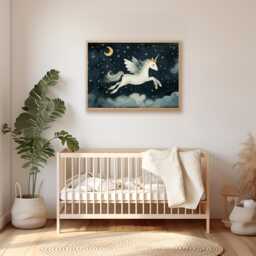 Cute Unicorn Nursery Print, Baby Art Art, Whimsical Animal Neutral Gender Room Decor, Kids Art Print - thumbnail 2