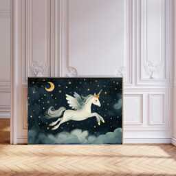 Cute Unicorn Nursery Print, Baby Art Art, Whimsical Animal Neutral Gender Room Decor, Kids Art Print - thumbnail 1