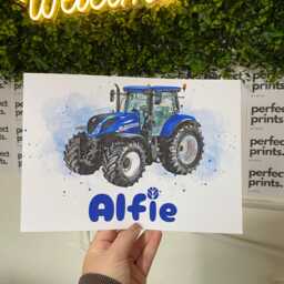 A4 A3 Personalised Blue New Holland Tractor Print Farmer Farm Vehicle Farming Bedroom - thumbnail 2