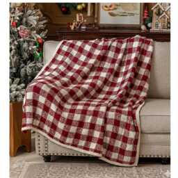 Cozy Red & White Checkered Christmas Throw Blanket, Soft Buffalo Plaid Sofa Blanket Farmhouse Holiday Decor Gift For Home & Family - thumbnail 2