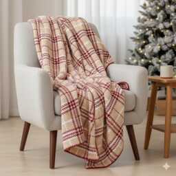 Cozy Red & White Checkered Christmas Throw Blanket, Soft Buffalo Plaid Sofa Blanket Farmhouse Holiday Decor Gift For Home & Family