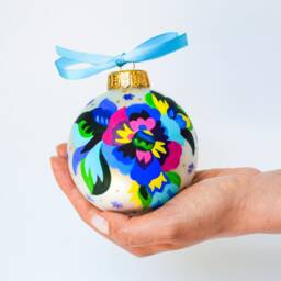 Silver Stork Ornament Ukrainian Personalized Christmas Tree Glass Bauble, Hand Painted Bird Ornament, Crane Decor, Free Gift Box - thumbnail 2