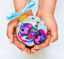 Silver Stork Ornament Ukrainian Personalized Christmas Tree Glass Bauble, Hand Painted Bird Ornament, Crane Decor, Free Gift Box