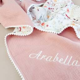 Personalized Organic Muslin Baby Blanket, Wildflower Floral, Custom Name - thumbnail 2