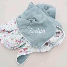 Personalized Organic Muslin Baby Blanket, Wildflower Floral, Custom Name