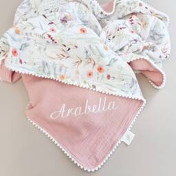 Personalized Organic Muslin Baby Blanket, Wildflower Floral, Custom Name - thumbnail 3