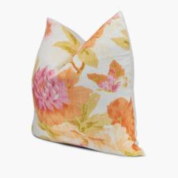 Watercolor Floral Pillow Cover Pink Orange Green Linen Blend - thumbnail 3