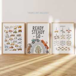 Vehicles Print Set -- Car Alphabet , Abc, Boys Print, Vehicle Bedroom Theme Bedroom, Unframed - thumbnail 2