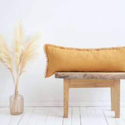 Mustard Yellow Lumbar Pillow Cover, Long Cushion Cover, Raw Edge Pillowcase, Custom Size Linen Pillow Case, Throw - thumbnail 3