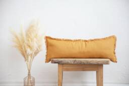 Mustard Yellow Lumbar Pillow Cover, Long Cushion Cover, Raw Edge Pillowcase, Custom Size Linen Pillow Case, Throw - thumbnail 1