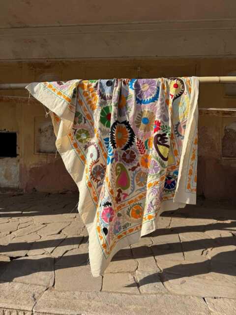 Handmade Cotton Suzani Embroidered Throw Blanket - Traditional Artisan Decorative Textile - image 1